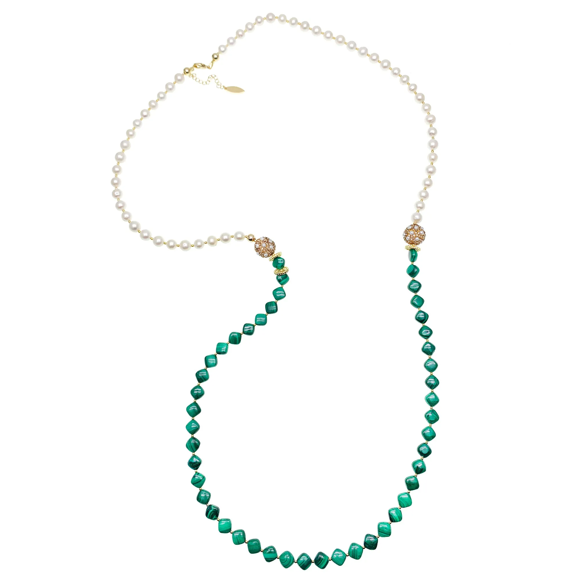 Malachite With Freshwater Pearls Multi-Way Necklace GN014