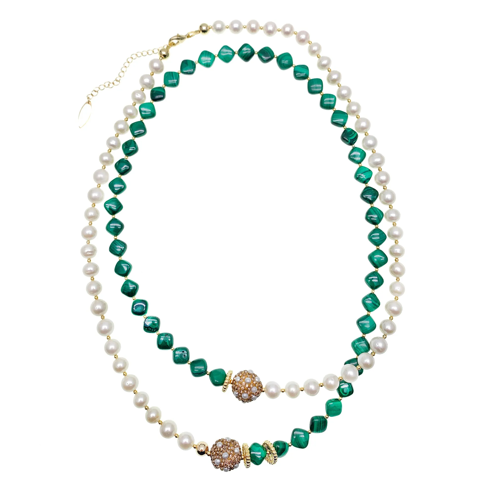 Malachite With Freshwater Pearls Multi-Way Necklace GN014