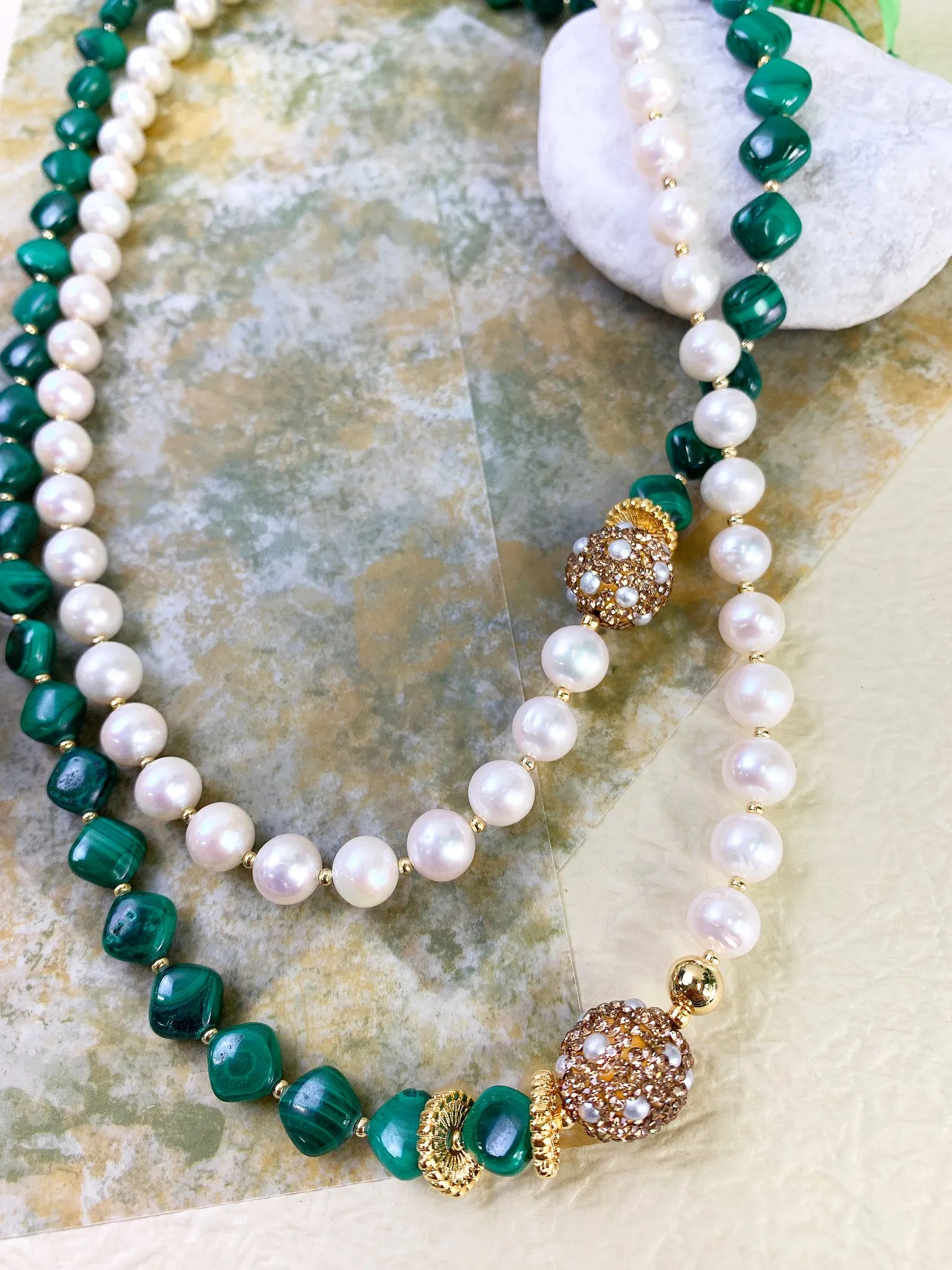 Malachite With Freshwater Pearls Multi-Way Necklace GN014