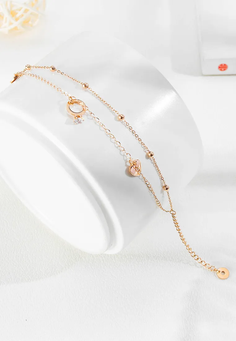 Marry Ring Trinket and Love Heart Tag Charm on Multi Layer Chain Bracelet