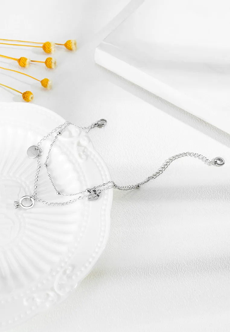 Marry Ring Trinket and Love Heart Tag Charm on Multi Layer Chain Bracelet