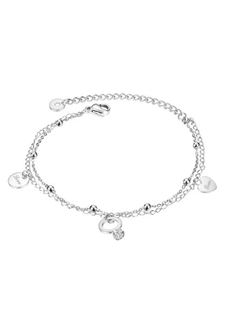 Marry Ring Trinket and Love Heart Tag Charm on Multi Layer Chain Bracelet