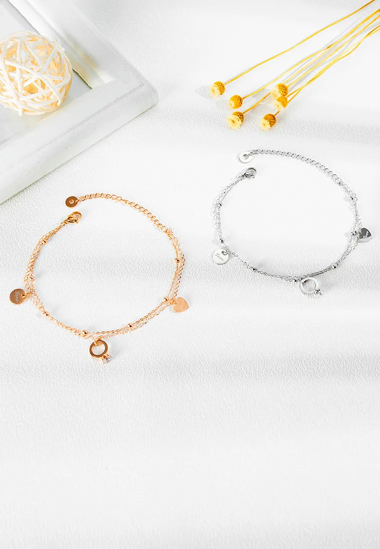 Marry Ring Trinket and Love Heart Tag Charm on Multi Layer Chain Bracelet