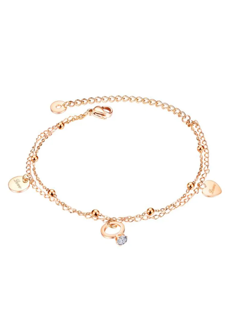 Marry Ring Trinket and Love Heart Tag Charm on Multi Layer Chain Bracelet