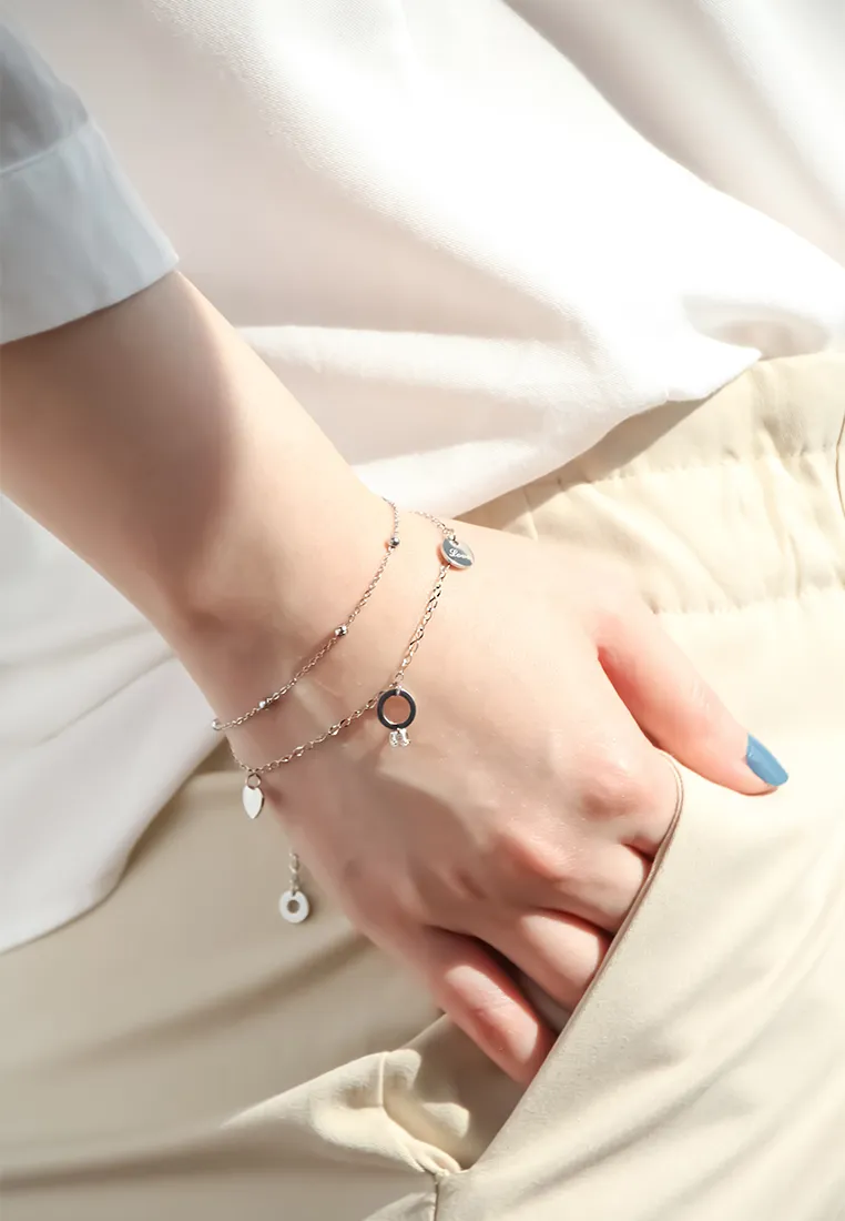 Marry Ring Trinket and Love Heart Tag Charm on Multi Layer Chain Bracelet