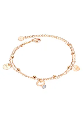 Marry Ring Trinket and Love Heart Tag Charm on Multi Layer Chain Bracelet