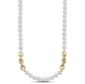 Mastoloni 14k Yellow Gold Freshwater Pearl and Textured Link Necklace