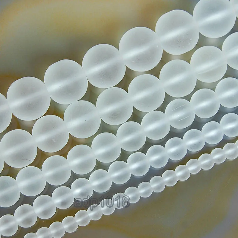 Matte Natural Clear Crystal Quartz Gemstone Round Loose Beads on a 15.5" Strand