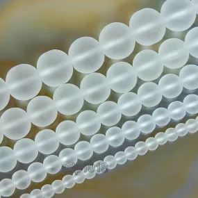 Matte Natural Clear Crystal Quartz Gemstone Round Loose Beads on a 15.5" Strand