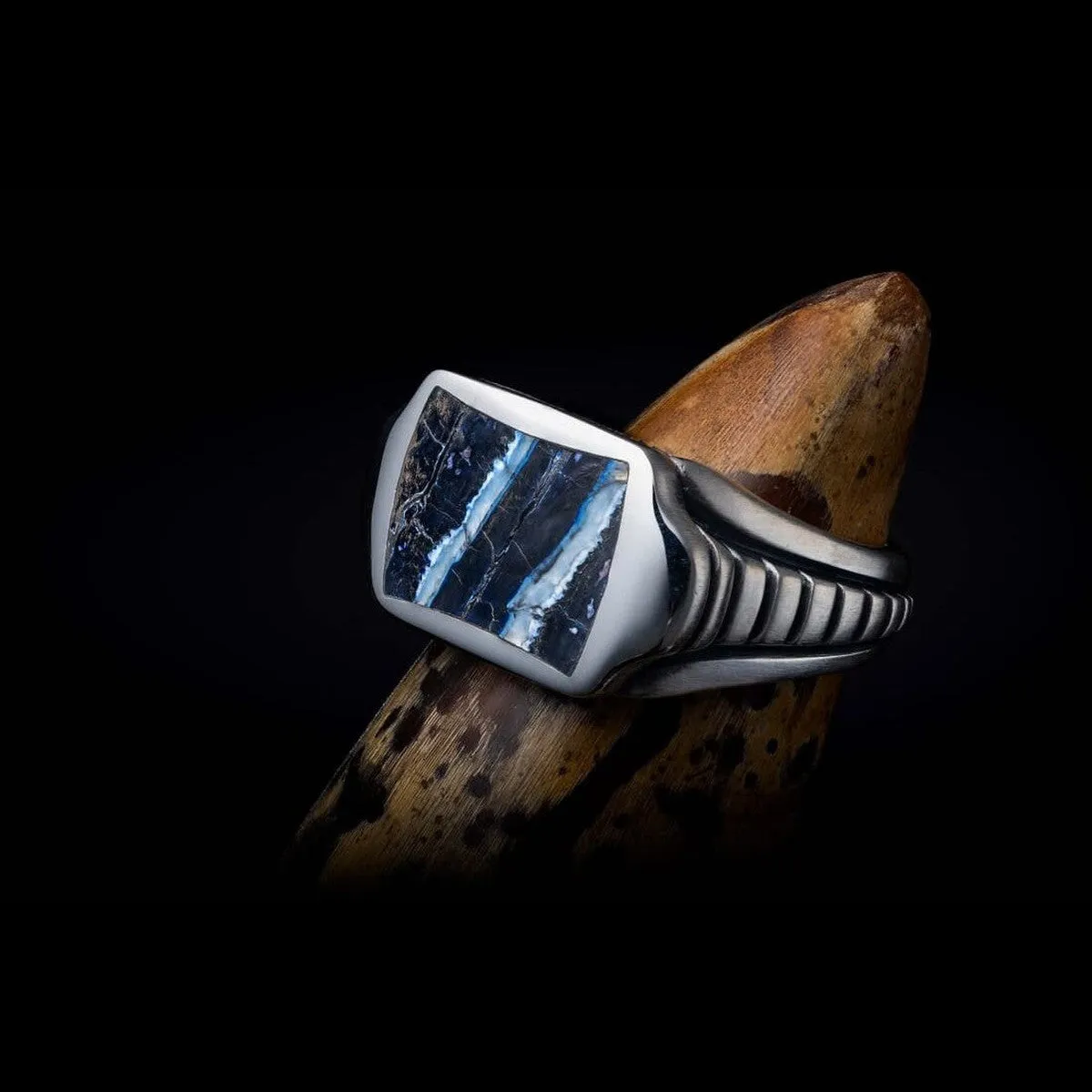 Men's Sleek Blue Mammoth Tooth Ring - Ring 8 Blue MT