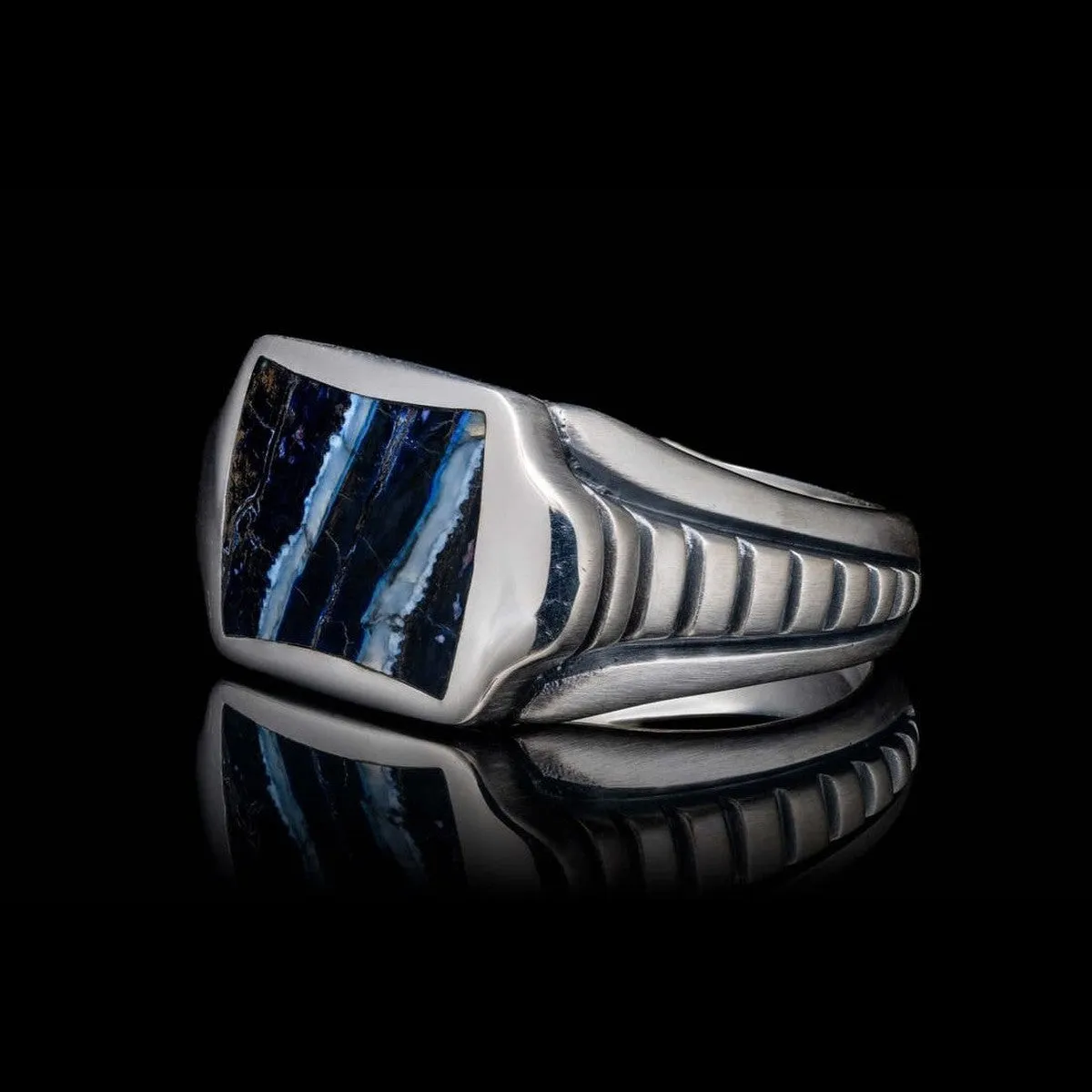 Men's Sleek Blue Mammoth Tooth Ring - Ring 8 Blue MT