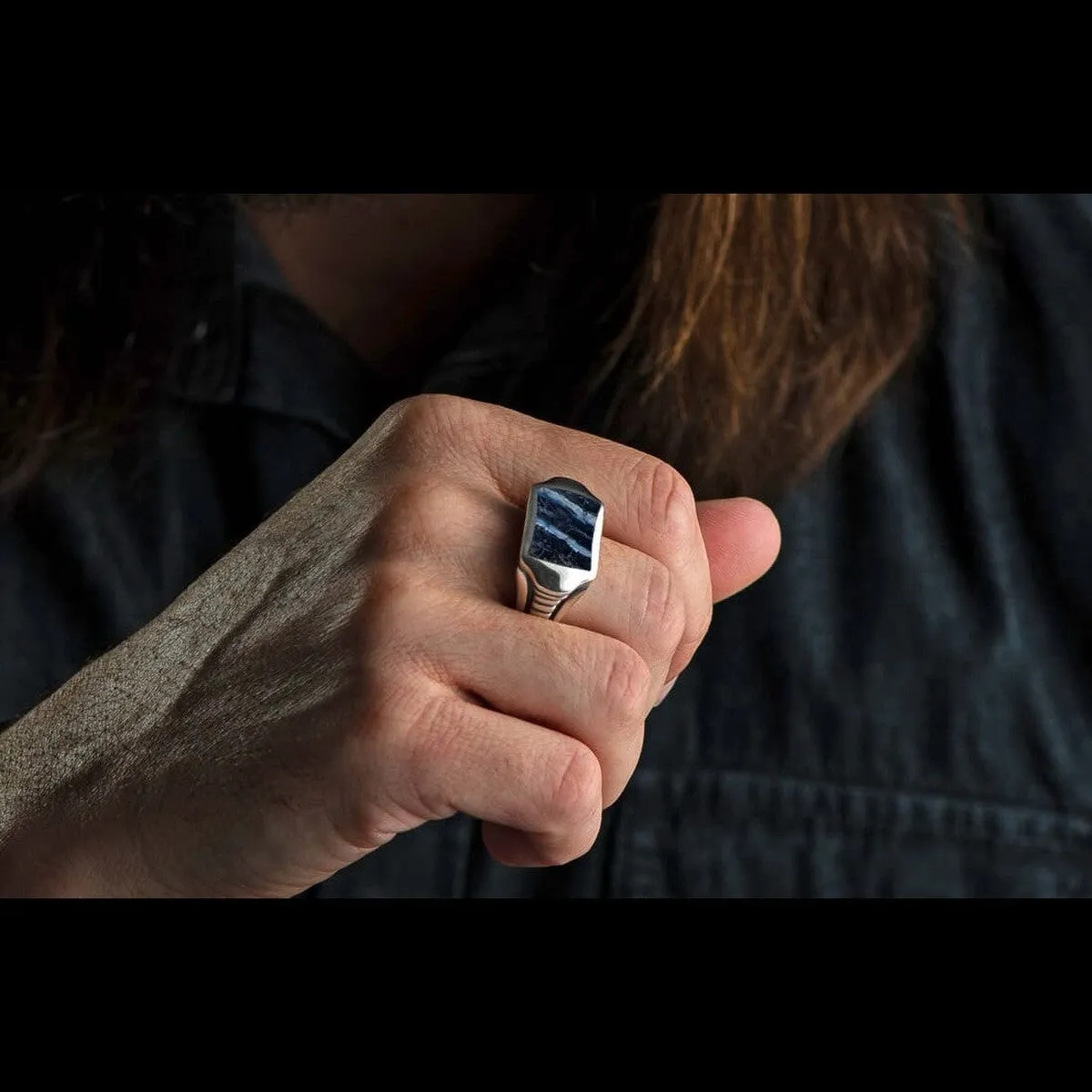 Men's Sleek Blue Mammoth Tooth Ring - Ring 8 Blue MT