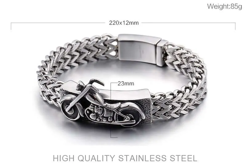 Men's Stainless Steel Retro Mesh Motorcycle Bracelet