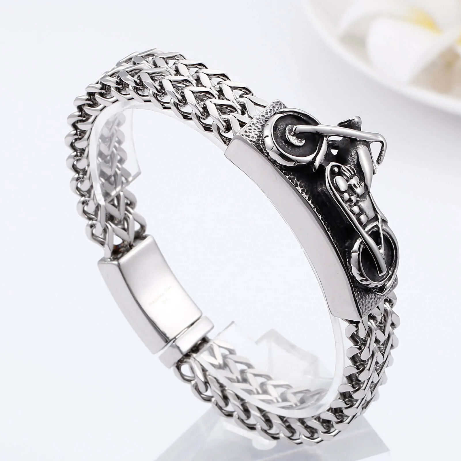 Men's Stainless Steel Retro Mesh Motorcycle Bracelet
