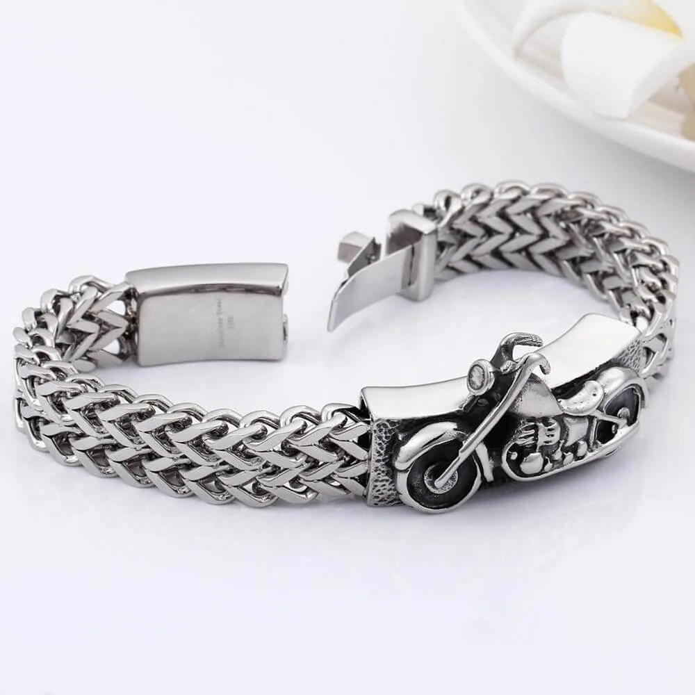 Men's Stainless Steel Retro Mesh Motorcycle Bracelet