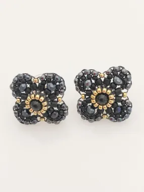 Miguel Ases Black Quartz, Black Onyx and Gunmetal Earrings with Silver Rondells