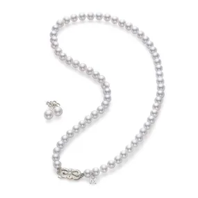 Mikimoto 18K White Gold Cultured White Pearl Necklace & 7mm Stud Earring, 2 Piece Set