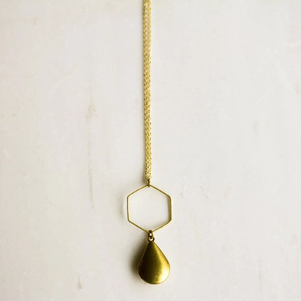 Modern Gold Hexagon Teardrop Locket