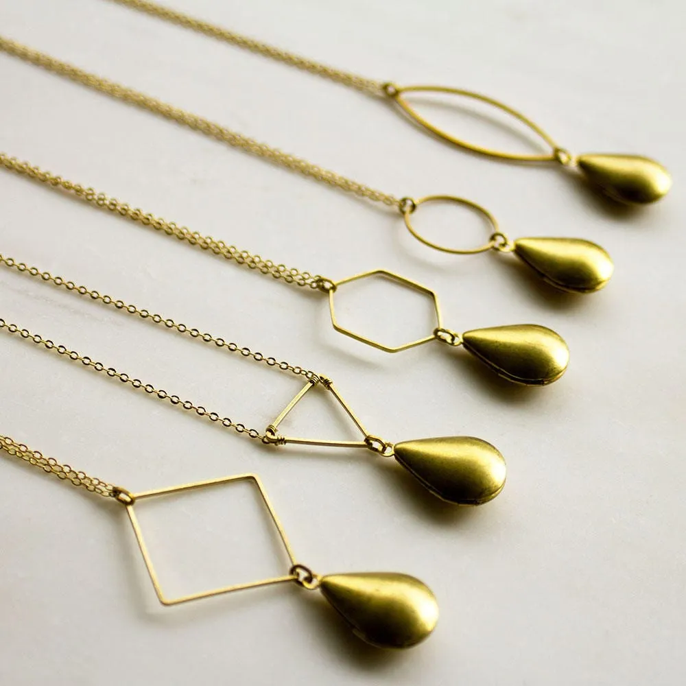 Modern Gold Hexagon Teardrop Locket
