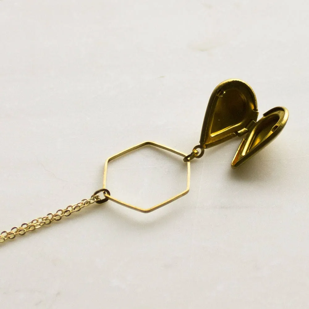 Modern Gold Hexagon Teardrop Locket