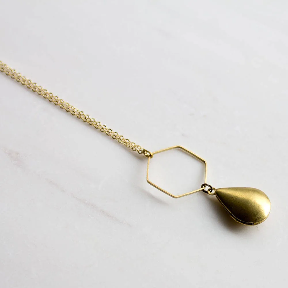 Modern Gold Hexagon Teardrop Locket
