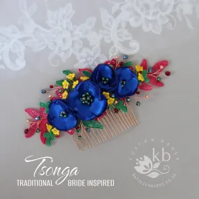 Molebo Traditional wedding floral hairpiece - Tsonga traditional Bride inspired - Custom colors to order