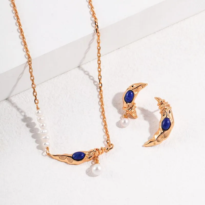 Moon Lapis Lazuli Earrings  -18k Gold Plated