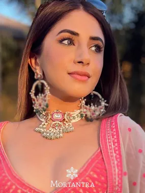 Multicolor Gold Plated Jadau Kundan Necklace Set - MS1399MA