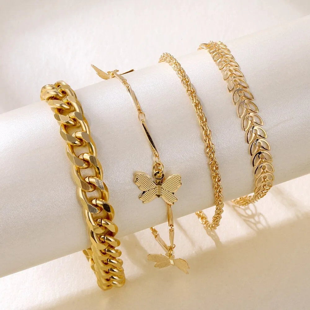 Multilayer Bracelet Simple Thick Chain Butterfly Lock Bracelet