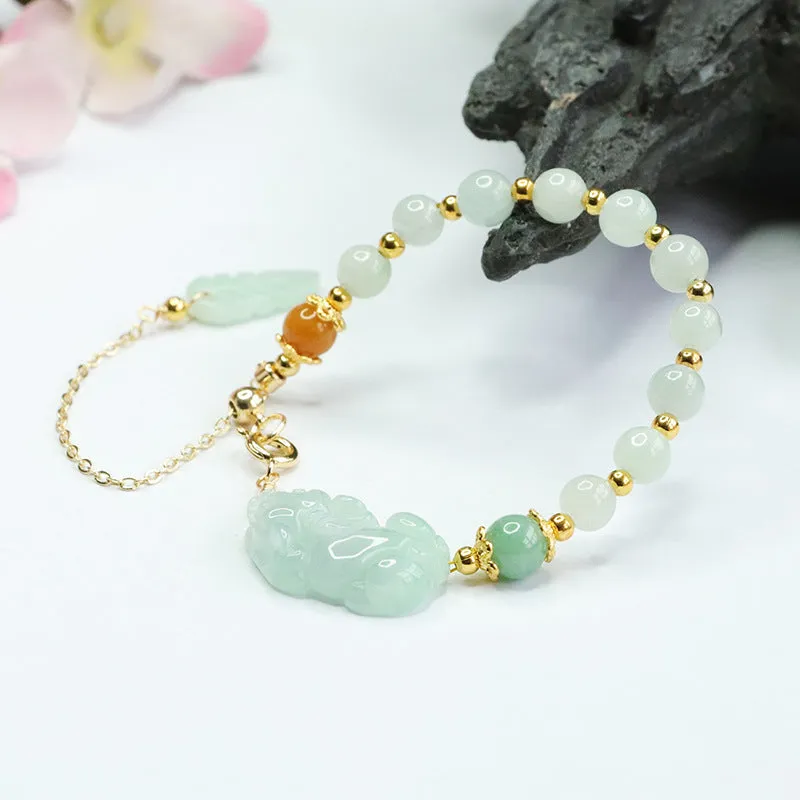 Myanmar Jade Pixiu Sterling Silver Bracelet with Fortune's Favor
