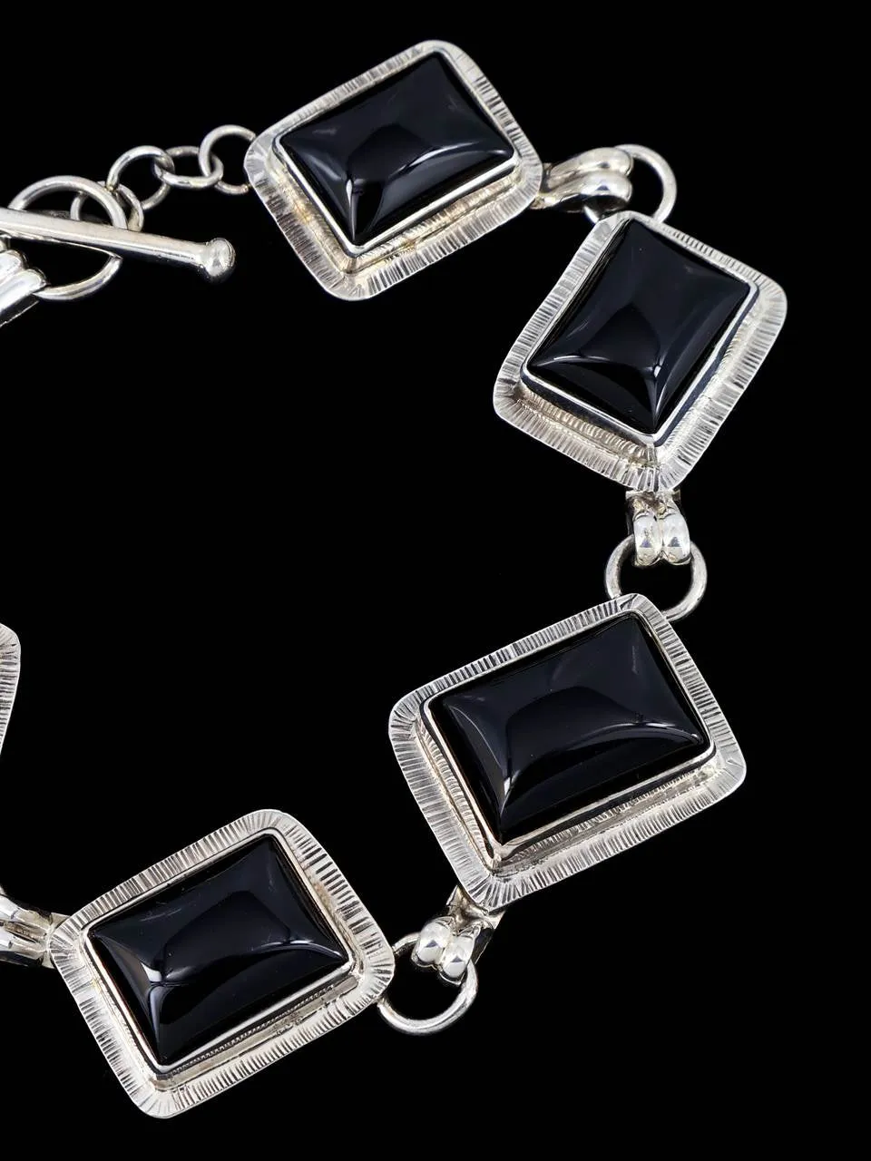 Native American Black Onyx Sterling Silver Link Bracelet