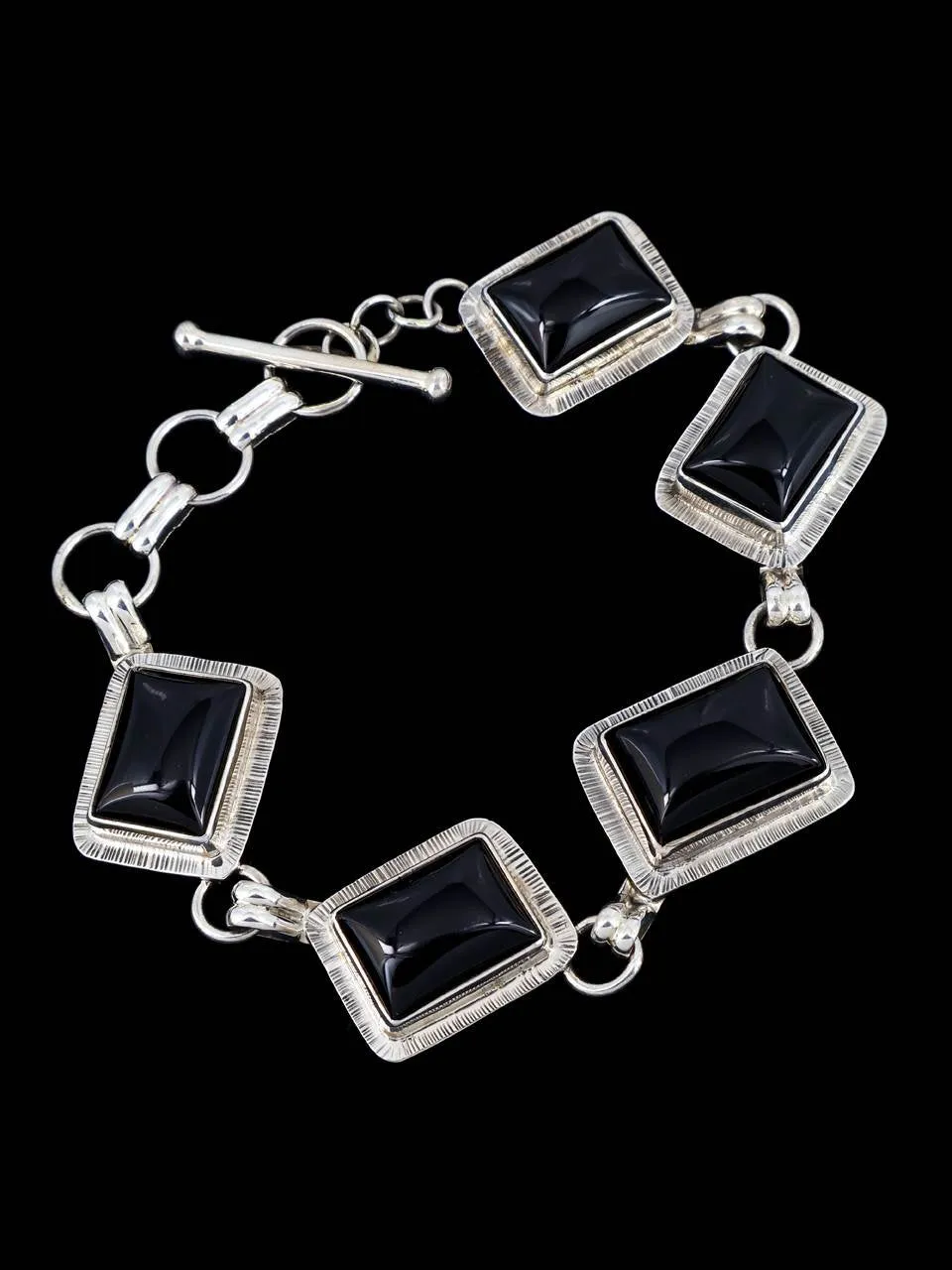 Native American Black Onyx Sterling Silver Link Bracelet