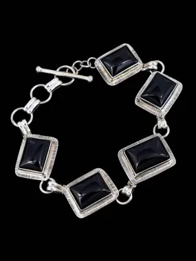 Native American Black Onyx Sterling Silver Link Bracelet