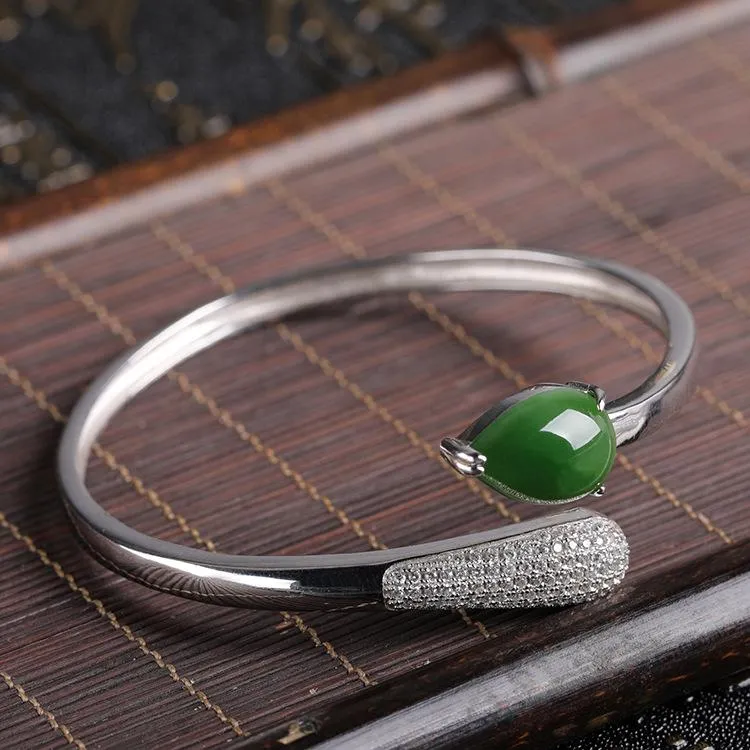 Natural Jade Bracelet Nephrite Silver Bracelet NB146