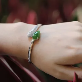 Natural Jade Bracelet Nephrite Silver Bracelet NB146