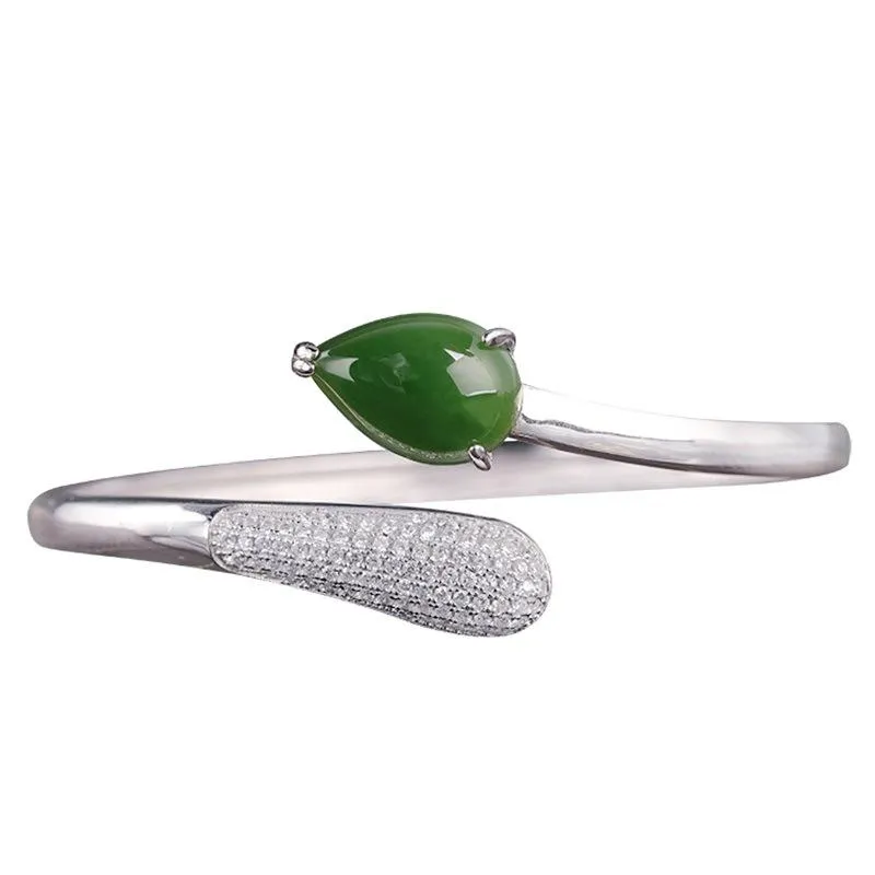Natural Jade Bracelet Nephrite Silver Bracelet NB146