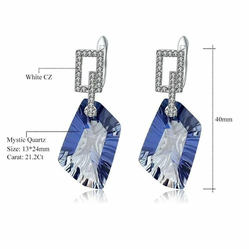 Natural Lolite Blue Mystic Quartz Drop Earrings - 42.40ct