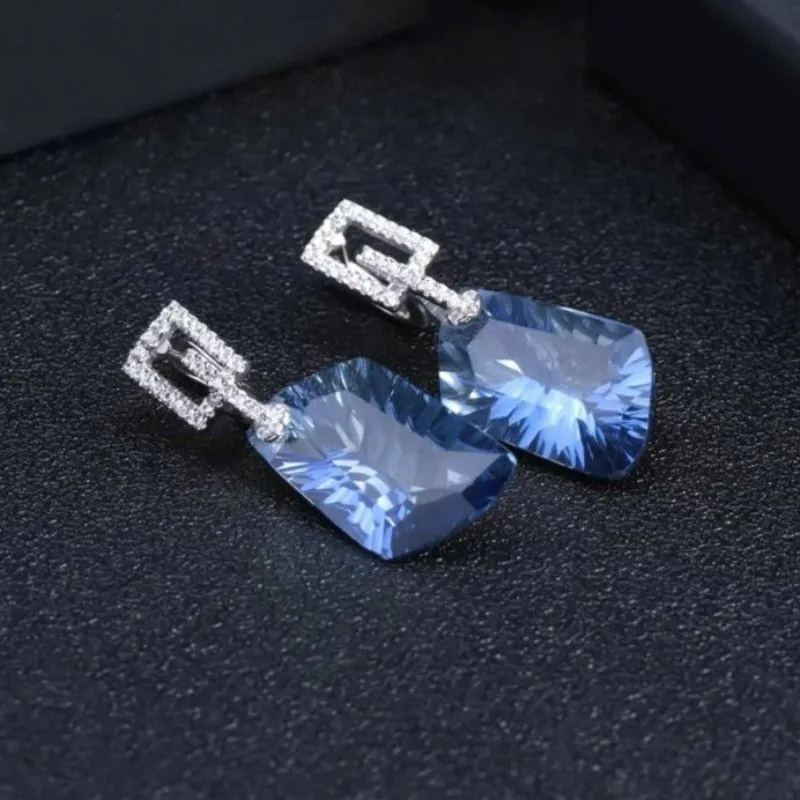 Natural Lolite Blue Mystic Quartz Drop Earrings - 42.40ct
