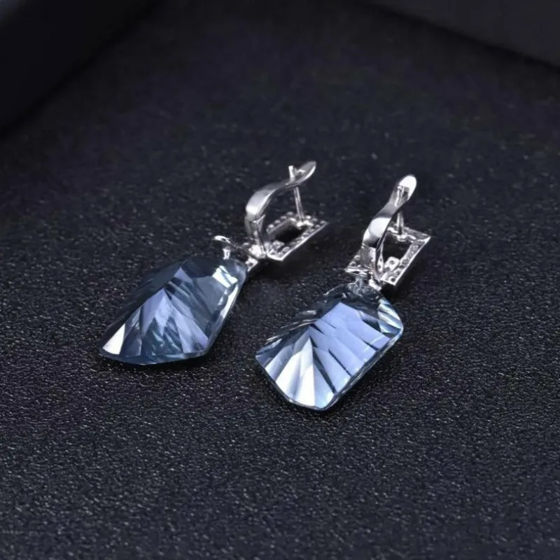 Natural Lolite Blue Mystic Quartz Drop Earrings - 42.40ct