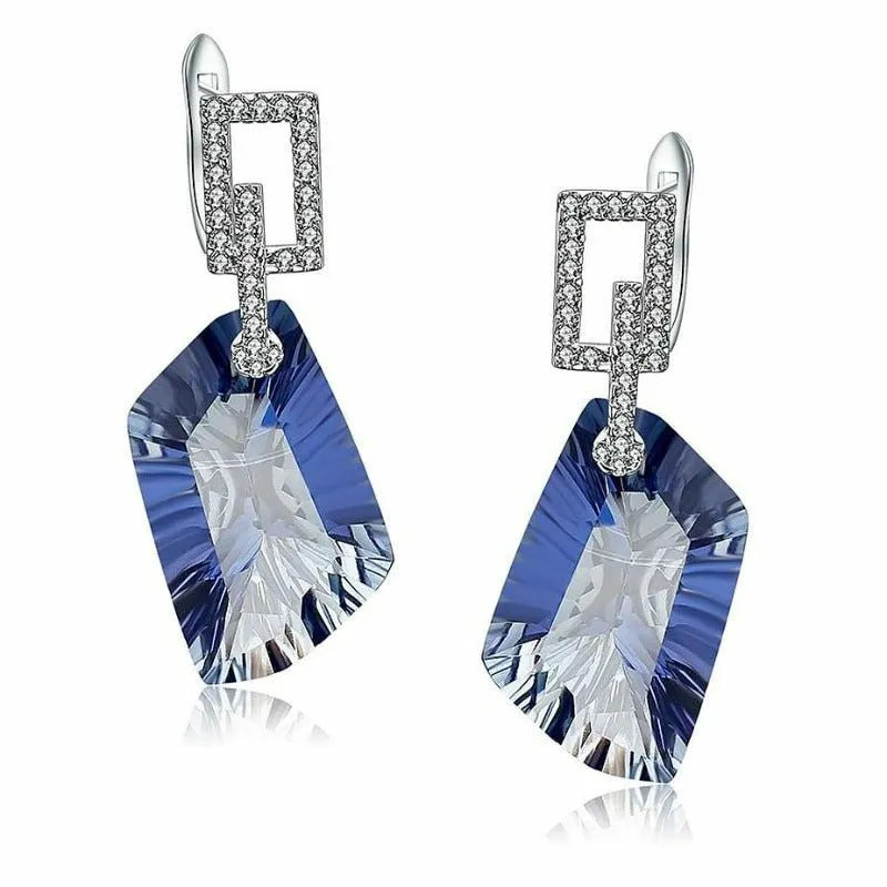 Natural Lolite Blue Mystic Quartz Drop Earrings - 42.40ct
