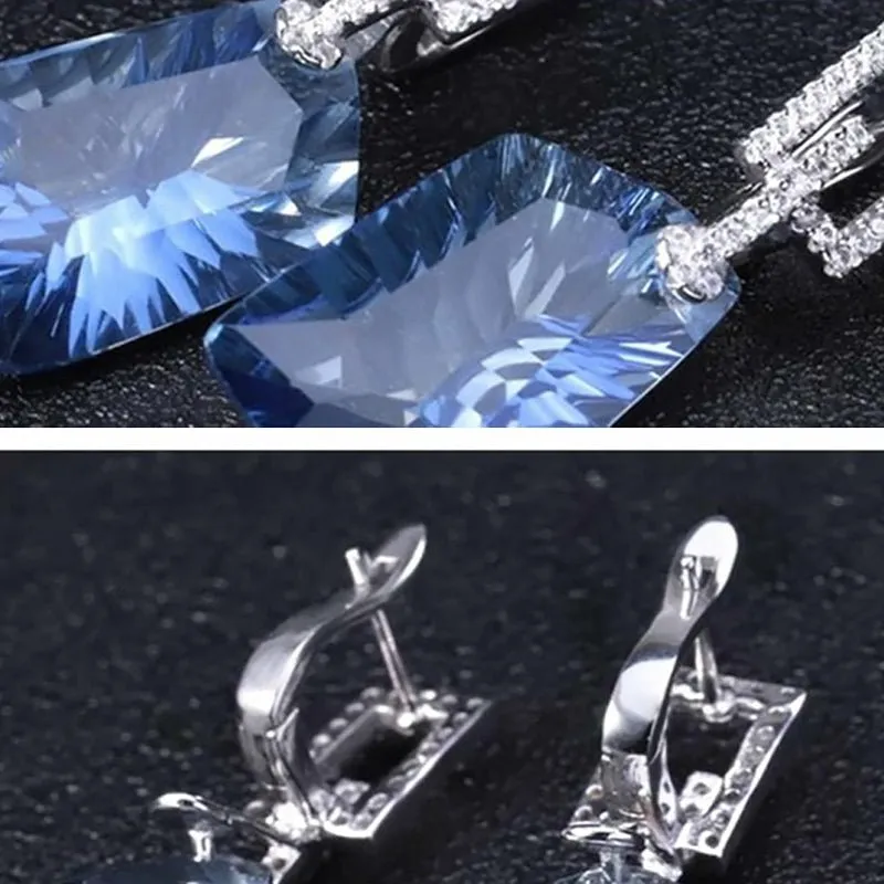 Natural Lolite Blue Mystic Quartz Drop Earrings - 42.40ct