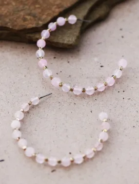 Natural Rose Quartz Beaded Hoop Earrings