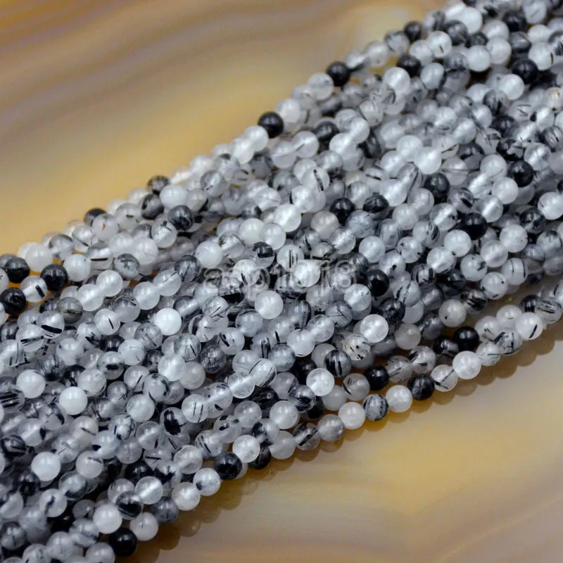 Natural Rutilated Quartz Gemstone Round Loose Beads on a 15.5" Strand