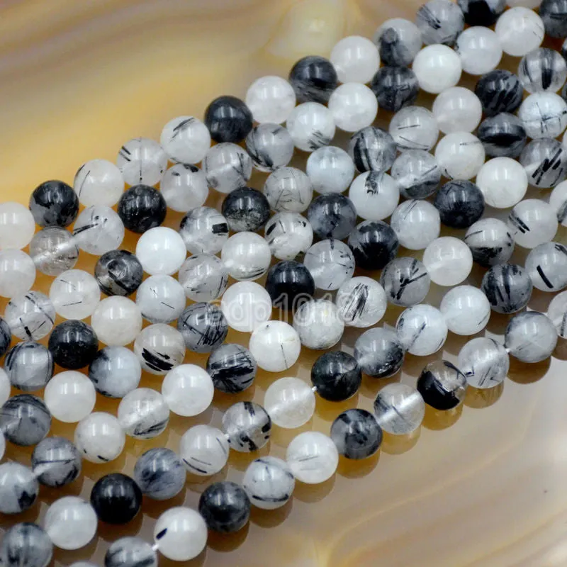 Natural Rutilated Quartz Gemstone Round Loose Beads on a 15.5" Strand