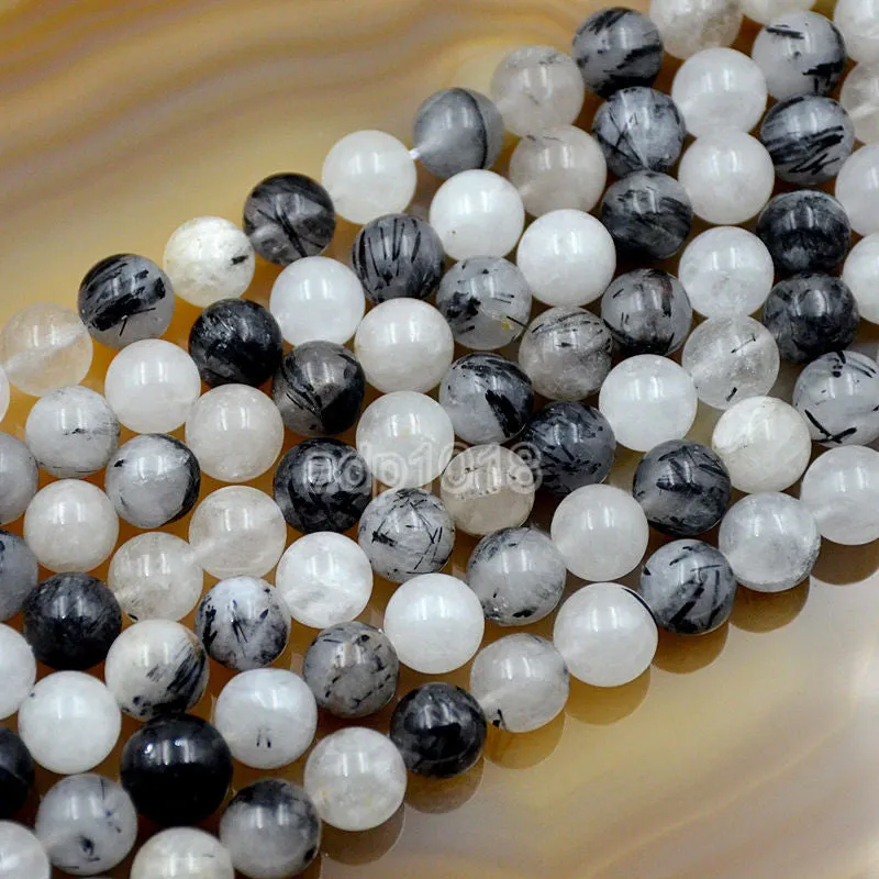 Natural Rutilated Quartz Gemstone Round Loose Beads on a 15.5" Strand