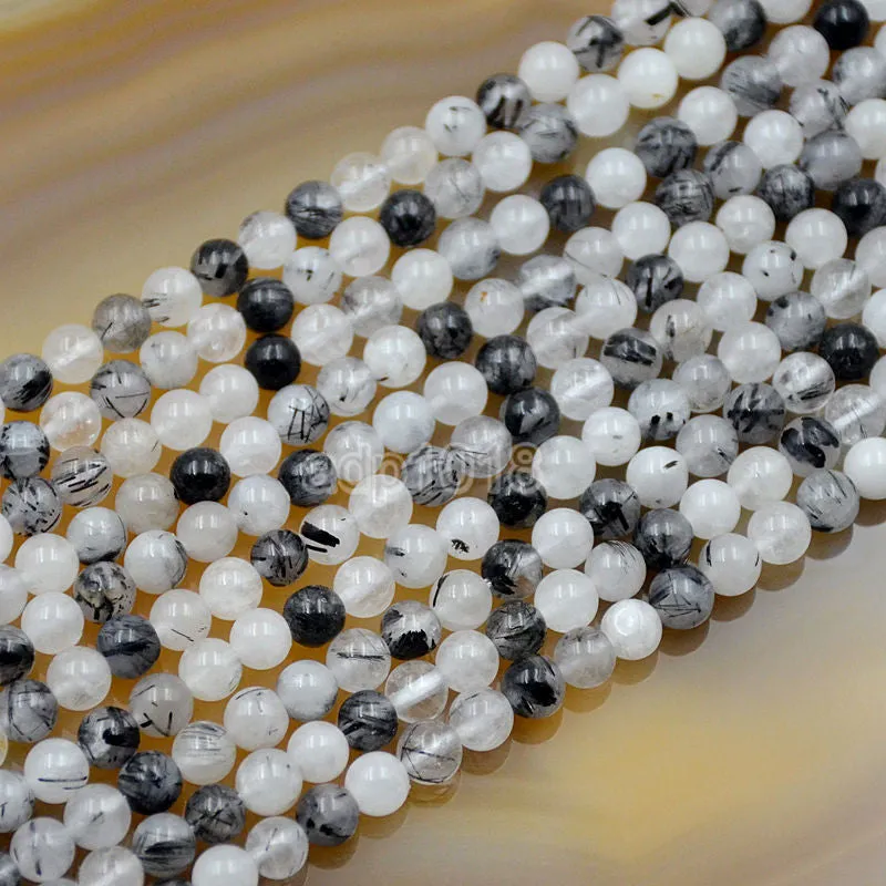 Natural Rutilated Quartz Gemstone Round Loose Beads on a 15.5" Strand