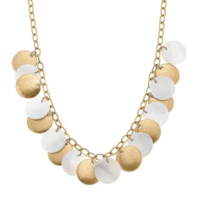 Naya Pearl and Gold Disc Statement Necklace in Mother of Pea