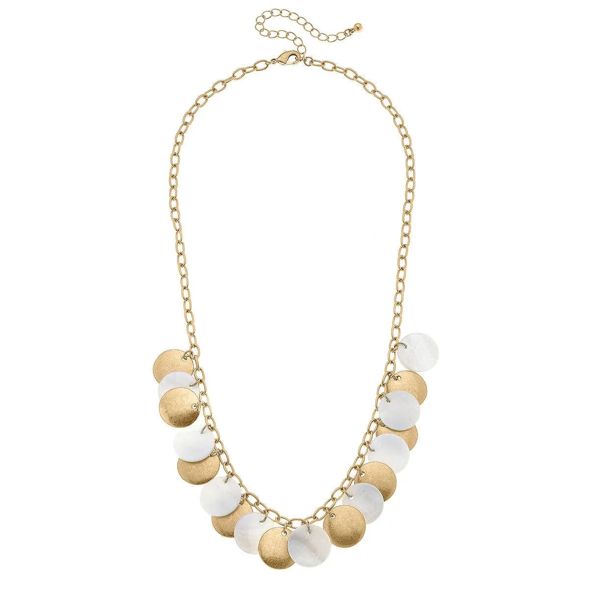 Naya Pearl and Gold Disc Statement Necklace in Mother of Pea