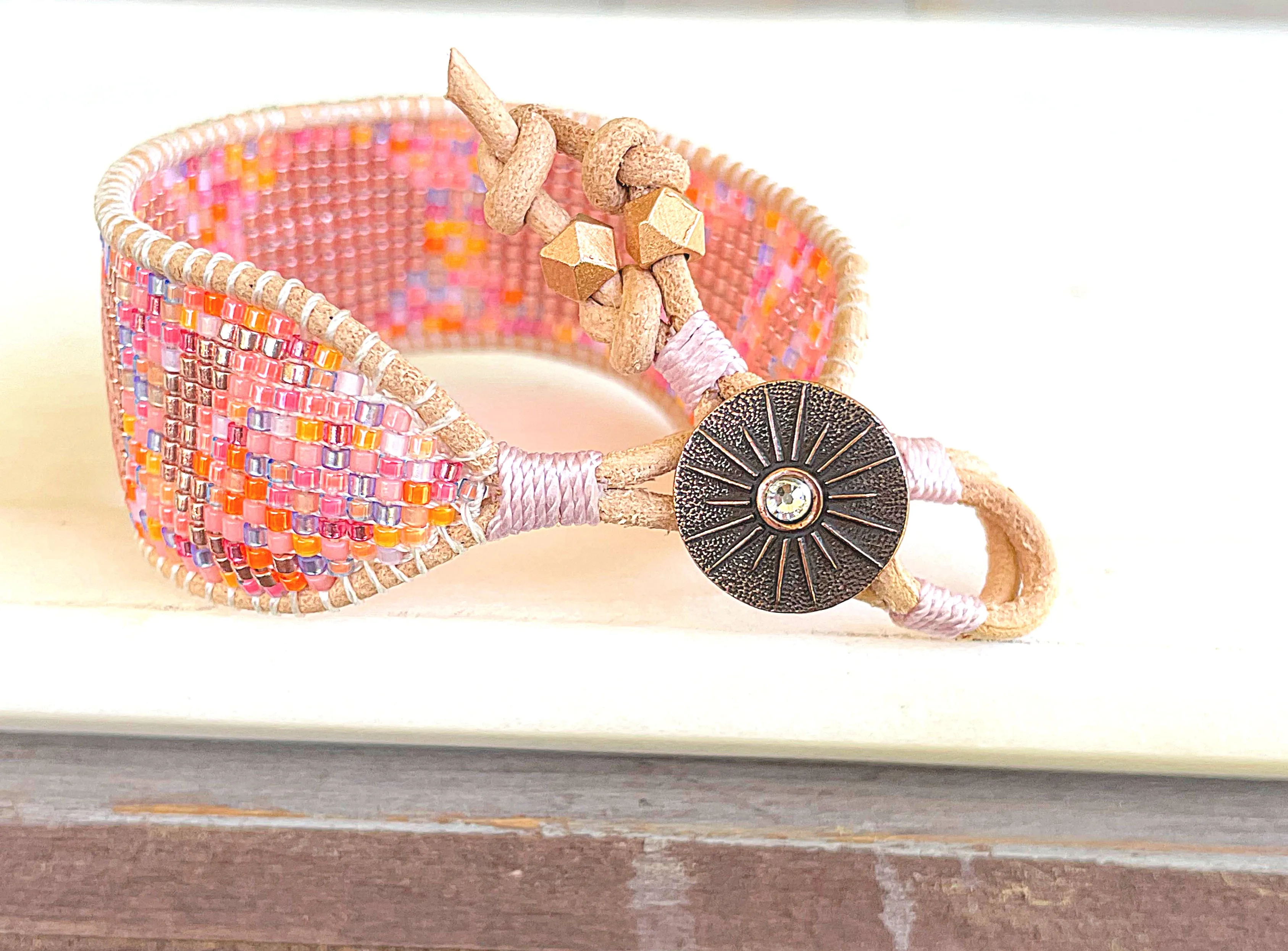 Neon Pink Moon Phases Beaded Loom Bracelet