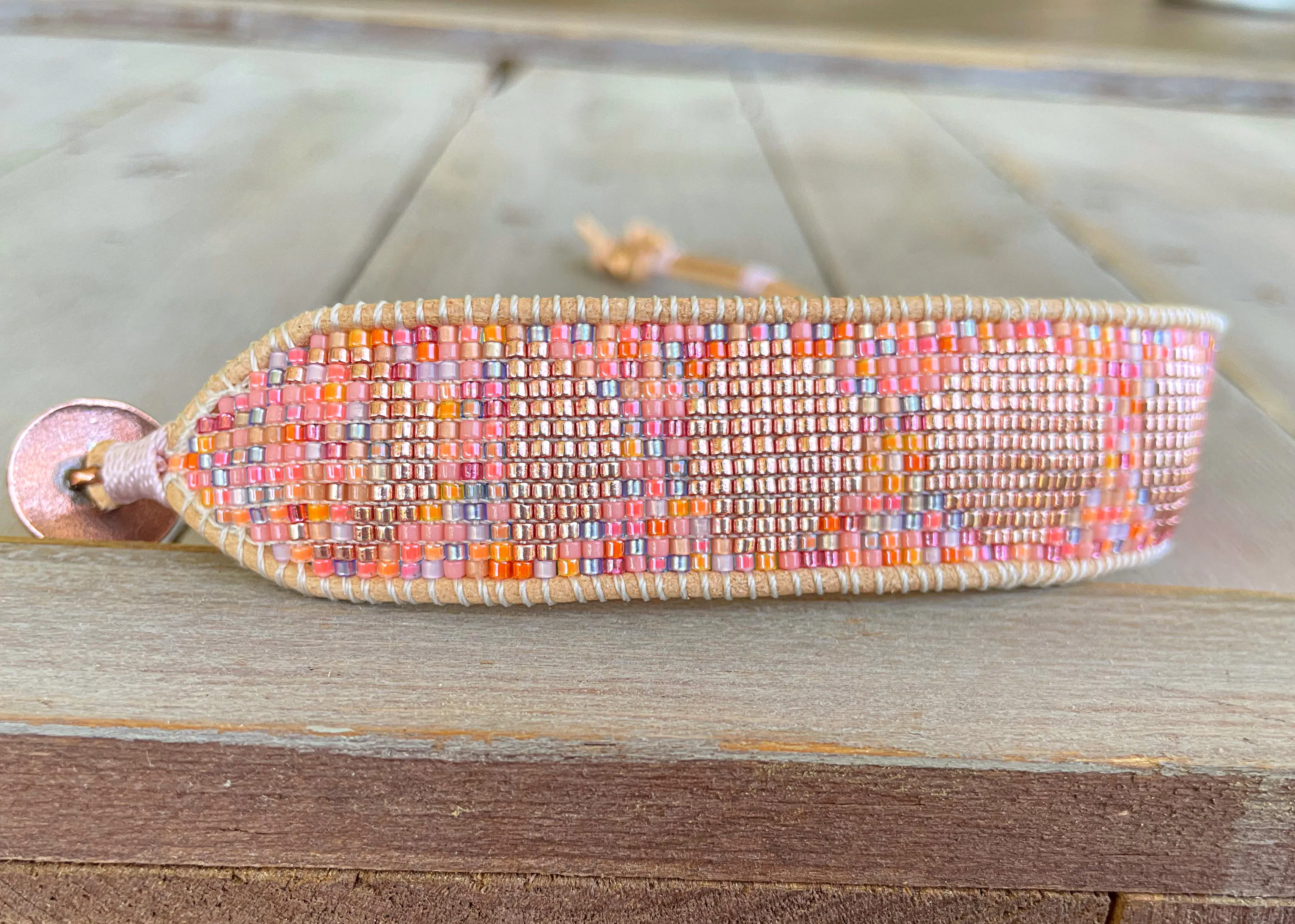 Neon Pink Moon Phases Beaded Loom Bracelet